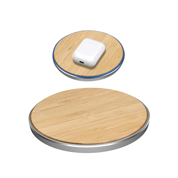 QI enabled bamboo wireless charger pad plus 1c1p silkscreen... from ASI 37218 Athena Promo (tm)