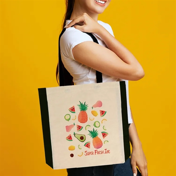 Side Black Color Cotton Tote - This natural tote features matching... from ASI 67557 LimeLight Ent / Limelight USA