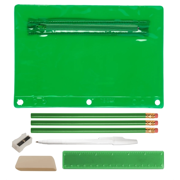 School kit translucent vinyl pouch containing three pencils, a pencil sharpener,... from ASI 52840 Evans Manufacturing