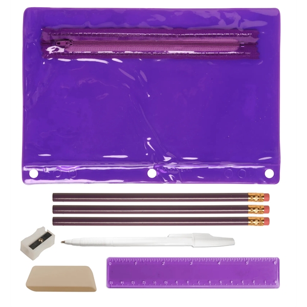 School kit translucent vinyl pouch containing three pencils, a pencil sharpener,... from ASI 52840 Evans Manufacturing