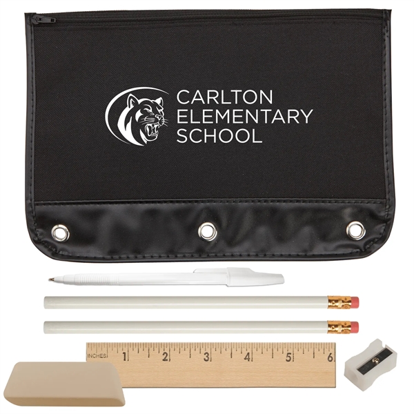 Zippered school pouch with reinforced metal holes, two black pencils, stick... from ASI 52840 Evans Manufacturing / Jo-Bee