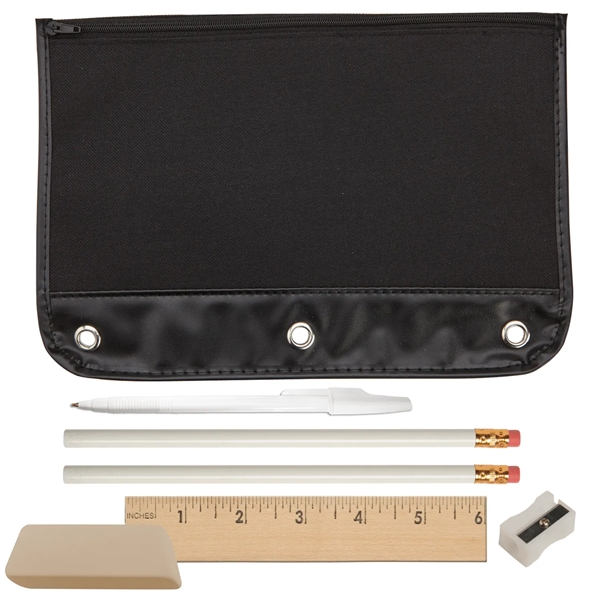 Zippered school pouch with reinforced metal holes, two black pencils, stick... from ASI 52840 Evans Manufacturing / Jo-Bee