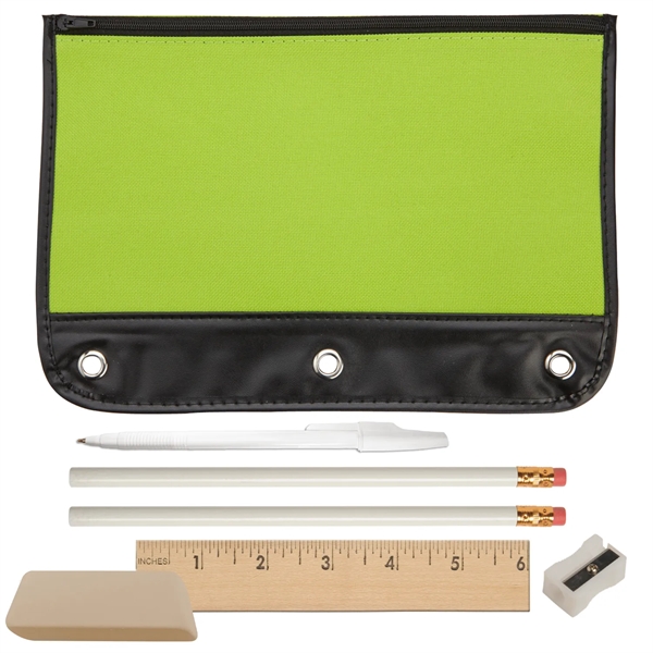 Zippered school pouch with reinforced metal holes, two black pencils, stick... from ASI 52840 Evans Manufacturing / Jo-Bee