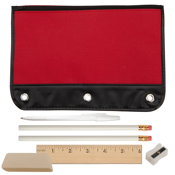 Zippered school pouch with reinforced metal holes, two black pencils, stick... from ASI 52840 Evans Manufacturing / Jo-Bee