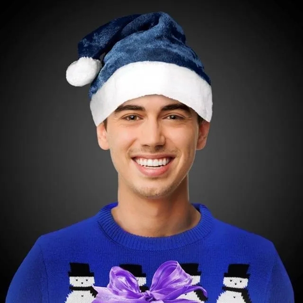 Blue plush Santa Claus cap with white faux fur cuff and... from ASI 42016 Brighter Promotions Inc / Chemical Light™