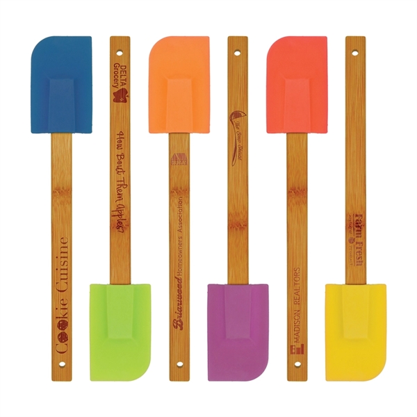 Silicone spatula with bamboo handle, multiple color options, and a laser... from ASI 72657 Active Life Promo / Ingrain Promo