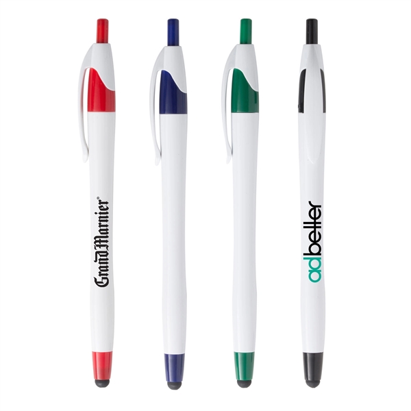 Zane pen with a classic hourglass shape, white body, colored trim,... from ASI 90859 Tempo Industries Inc