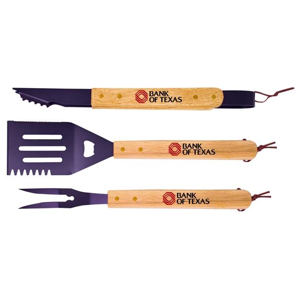 Three-piece BBQ set with wood handles that includes a turner, fork... from ASI 38120 Ball Pro / Diversified Quality Kitchenware