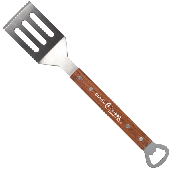 2.87"H x 15.5"W x 0.56"D heavy-duty stainless steel spatula with mahogany... from ASI 54040 Fey Promo / Mi Line by Fey
