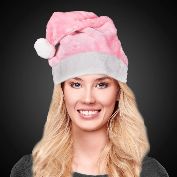 Plush pink Mrs. Claus Christmas cap with faux white fur and... from ASI 42016 Brighter Promotions Inc / Chemical Light™