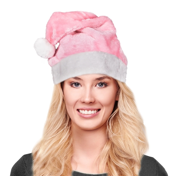 Plush pink Mrs. Claus Christmas cap with faux white fur and... from ASI 42016 Brighter Promotions Inc / Chemical Light™