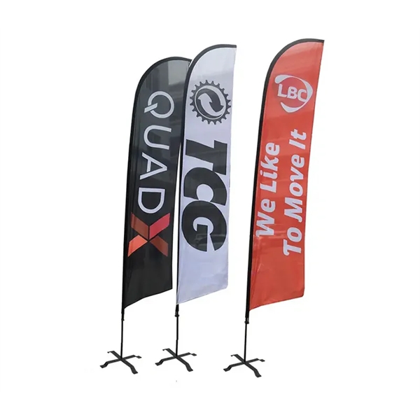 Feather flag for outdoor advertising with fiberglass poles and light-blocking fabric... from ASI 37218 Athena Promo (tm)