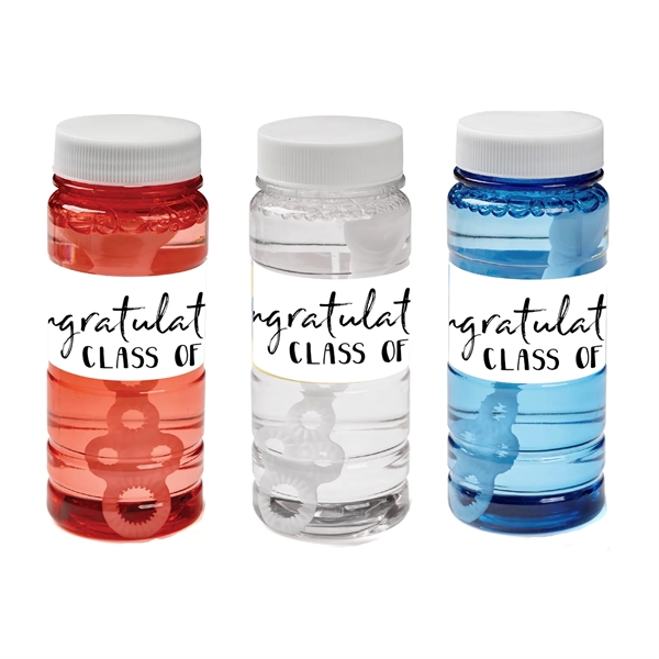 Four ounce translucent plastic bottle of bubbles with lid and five... from ASI 63549 Jornik Manufacturing Corp