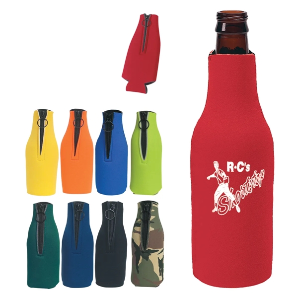 Long necked bottle insulator with zippered closure with O-ring pull.... from ASI 61125 Hit Promotional Products / Hit®