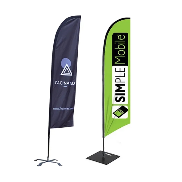 Feather flag for outdoor advertising with fiberglass poles and light-blocking fabric... from ASI 37218 Athena Promo (tm)