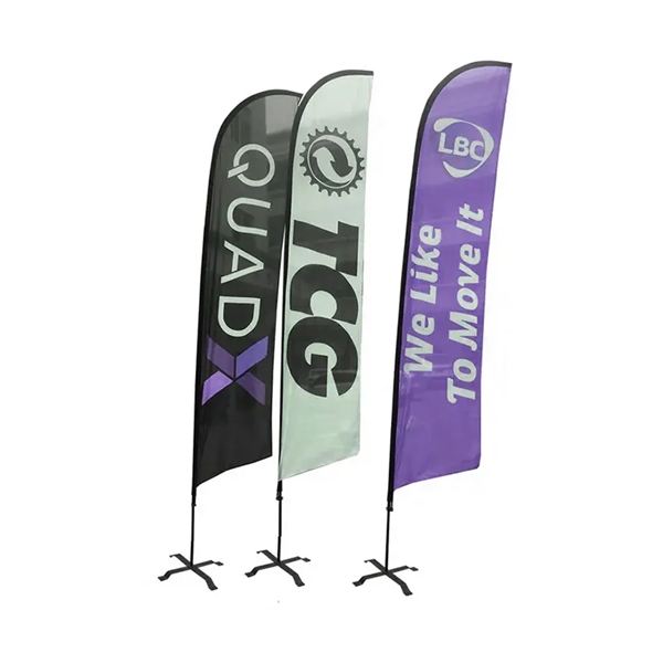 Feather flag for outdoor advertising with fiberglass poles and light-blocking fabric... from ASI 37218 Athena Promo (tm)