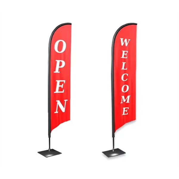 Feather flag for outdoor advertising with fiberglass poles and light-blocking fabric... from ASI 37218 Athena Promo (tm)