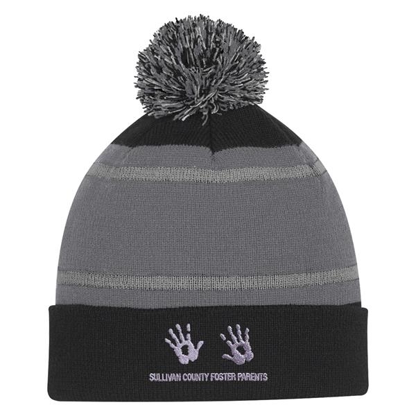 Tri-Tone Striped Pom Beanie With Cuff... from ASI 61125 Hit Promotional Products / Hit®