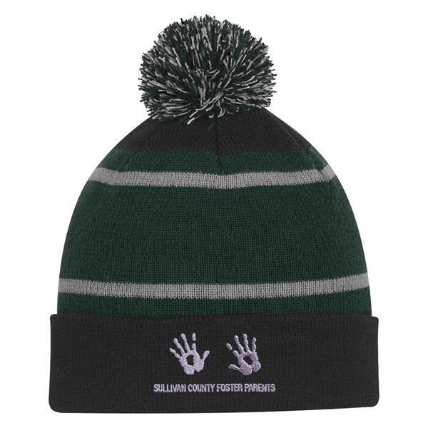 Tri-Tone Striped Pom Beanie With Cuff... from ASI 61125 Hit Promotional Products / Hit®