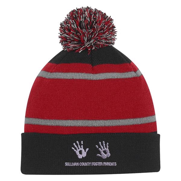 Tri-Tone Striped Pom Beanie With Cuff... from ASI 61125 Hit Promotional Products / Hit®