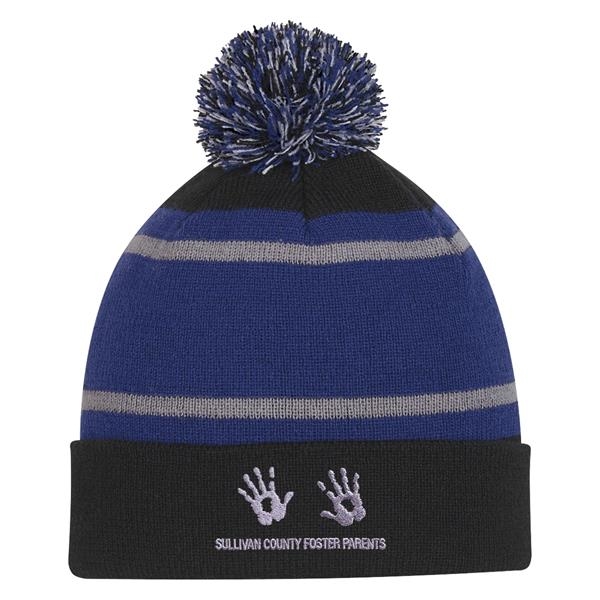 Tri-Tone Striped Pom Beanie With Cuff... from ASI 61125 Hit Promotional Products / Hit®