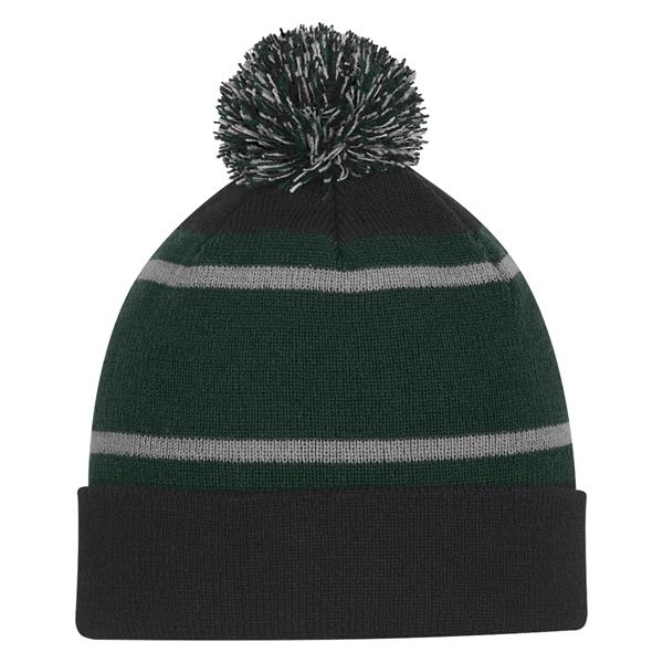 Tri-Tone Striped Pom Beanie With Cuff... from ASI 61125 Hit Promotional Products / Hit®