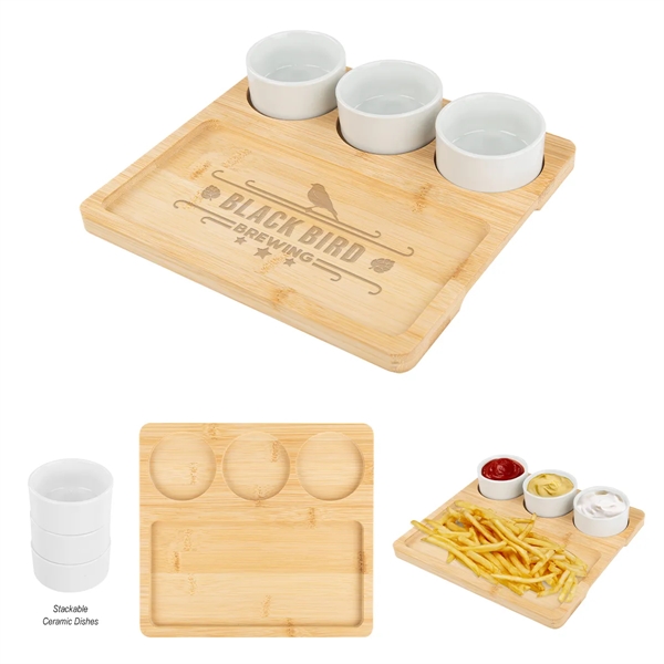 1.5" x 8.5" x 9.5" serving tray with three ceramic bowls.... from ASI 61125 Hit Promotional Products / Hit®