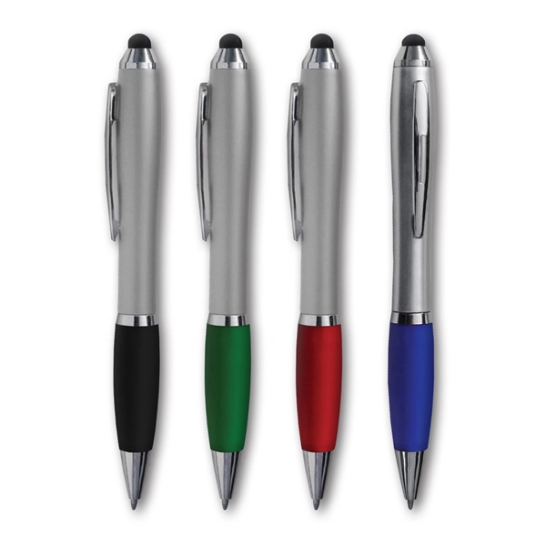 Twist-action pen with a black rubber grip and a stylus for... from ASI 90859 Tempo Industries Inc