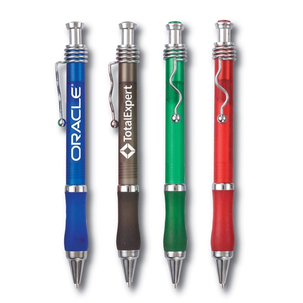 Retractable Regal pen with translucent top accent, matching color rubber grip,... from ASI 90859 Tempo Industries Inc / Tempo Tempoline