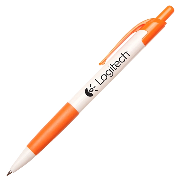 Click-action Elaine pen with a white body and matching color grips.... from ASI 90859 Tempo Industries Inc / Tempoline