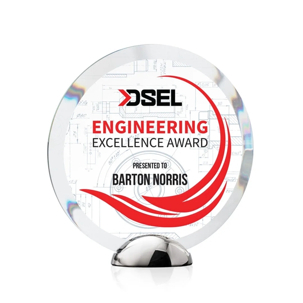 The Starfire Crystal Gardiner VividPrint™ Award features a circular shape with... from ASI 84592 St Regis Group / St Regis