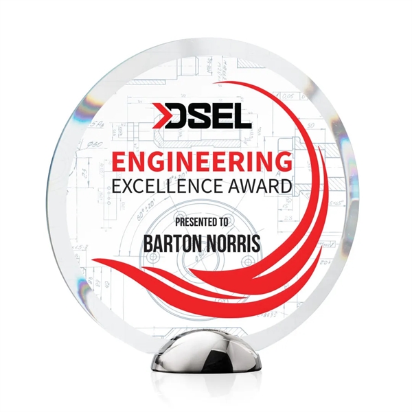 The Starfire Crystal Gardiner VividPrint™ Award features a circular shape with... from ASI 84592 St Regis Group / St Regis