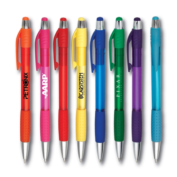 Retractable plastic pen with translucent colored barrel featuring a golf ball... from ASI 90859 Tempo Industries Inc / Tempoline