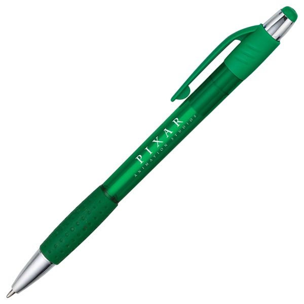 Retractable plastic pen with translucent colored barrel featuring a golf ball... from ASI 90859 Tempo Industries Inc / Tempoline