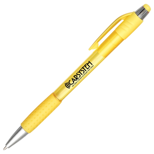 Retractable plastic pen with translucent colored barrel featuring a golf ball... from ASI 90859 Tempo Industries Inc / Tempoline