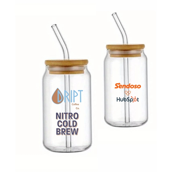 Glass Tumbler with Bamboo lid and straw 16 oz... from ASI 72657 Active Life Promo / Ingrain Promo Ingrain