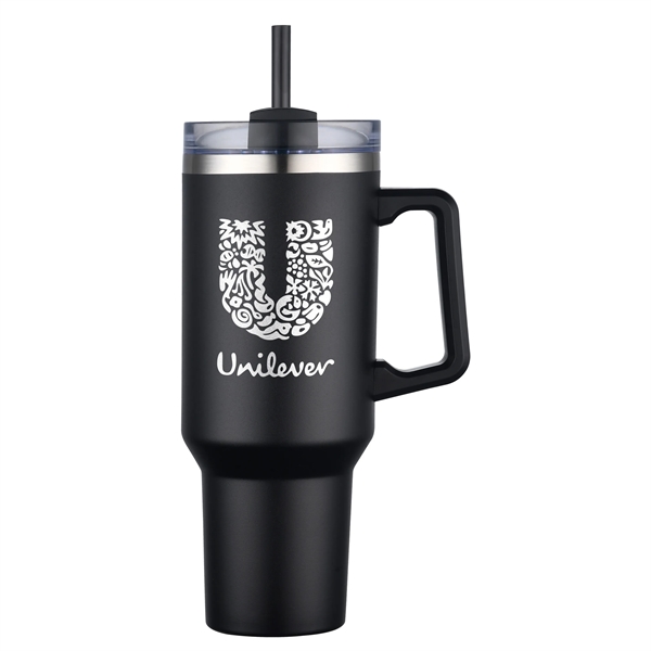 40-ounce tumbler with double-walled vacuum insulation, ergonomic handle, lid, straw and... from ASI 90807 Tekweld