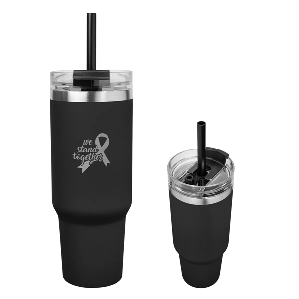 40-ounce tumbler with a handle, double-wall construction, screw-on and spill-resistant lid,... from ASI 61125 Hit Promotional Products / Hit®