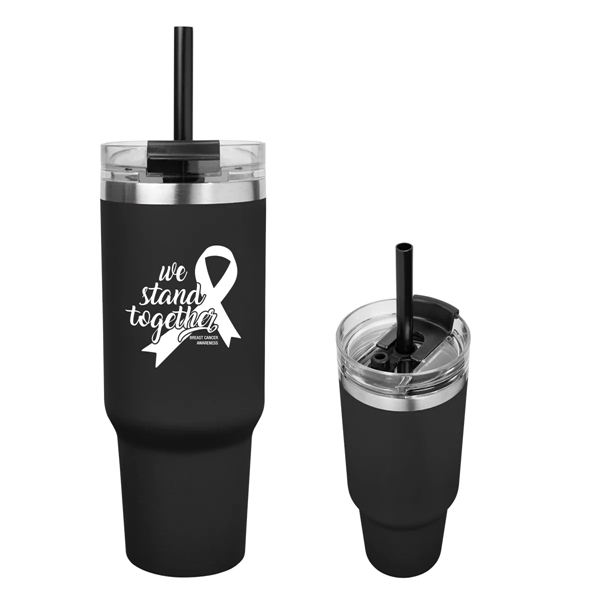 40-ounce tumbler with a handle, double-wall construction, screw-on and spill-resistant lid,... from ASI 61125 Hit Promotional Products / Hit®