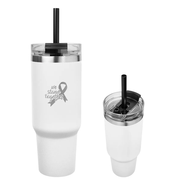 40-ounce tumbler with a handle, double-wall construction, screw-on and spill-resistant lid,... from ASI 61125 Hit Promotional Products / Hit®