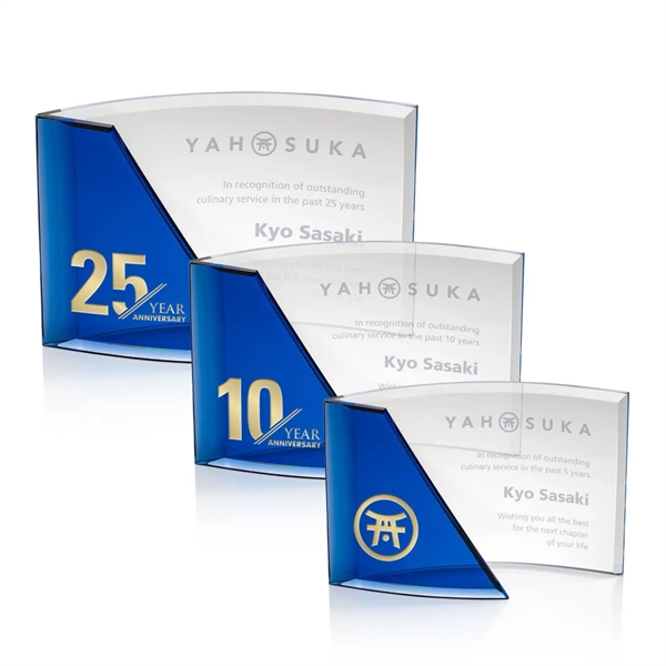 Ultra-Contemporary Starfire Crescent Award features a front curving ebony or sapphire... from ASI 84592 St Regis Group / St Regis