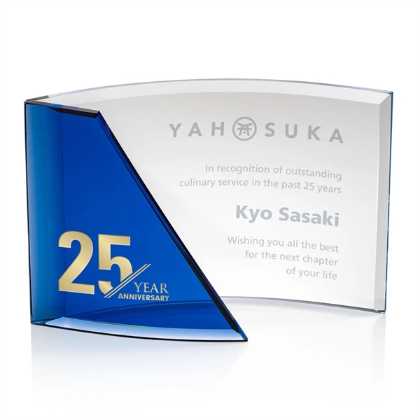Ultra-Contemporary Starfire Crescent Award features a front curving ebony or sapphire... from ASI 84592 St Regis Group / St Regis