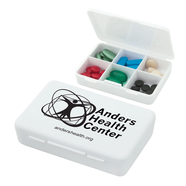 White plastic pill box with 6 compartments.... from ASI 62190 Illini