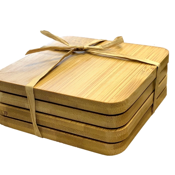 4 square bamboo coasters tied with a gift card makes a... from ASI 98766 Yanlee Trading Co Ltd / Delite Promotional Products