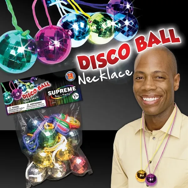 1.5" necklaces featuring disco balls in assorted metallic colors on matching... from ASI 42016 Brighter Promotions Inc