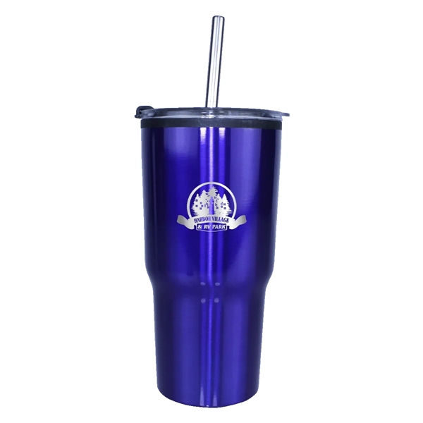 20 oz. Ares Tumbler with Stainless Straw/Flip Top Lid, Laser... from ASI 30270 Aakron Line