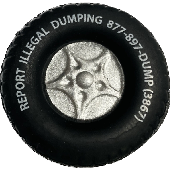 Black tire shaped stress reliever with silver markings.... from ASI 31977 Adline Industries Inc