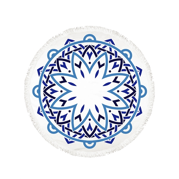 Mandala 360 round beach towel with hand-knotted fringe trim and a... from ASI 91605 Towel Specialties