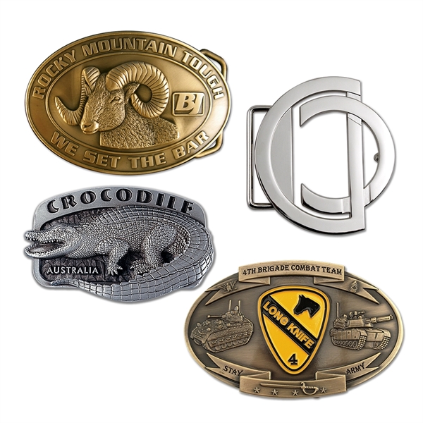 Die cast metal belt buckles in assorted sizes, styles and finishes.... from ASI 52263 EMT / EMT EMT EASY