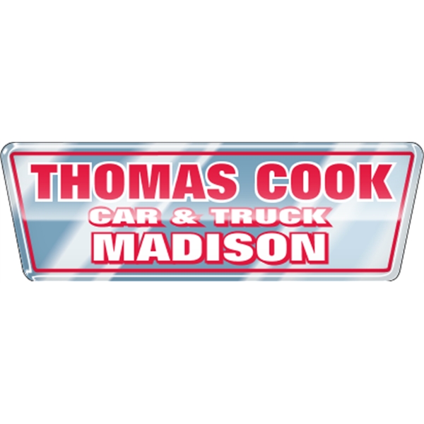 5.701" x 1.873" trapezoid shaped domed auto ad with permanent adhesive... from ASI 89910 Stouse, LLC